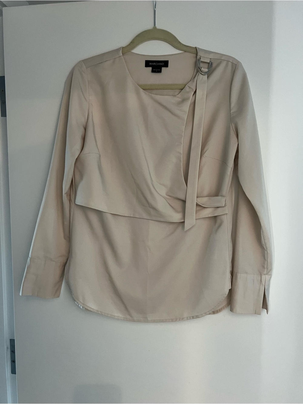 Marciano Cream Asymmetric Wrap-Detail Long Sleeve Blouse